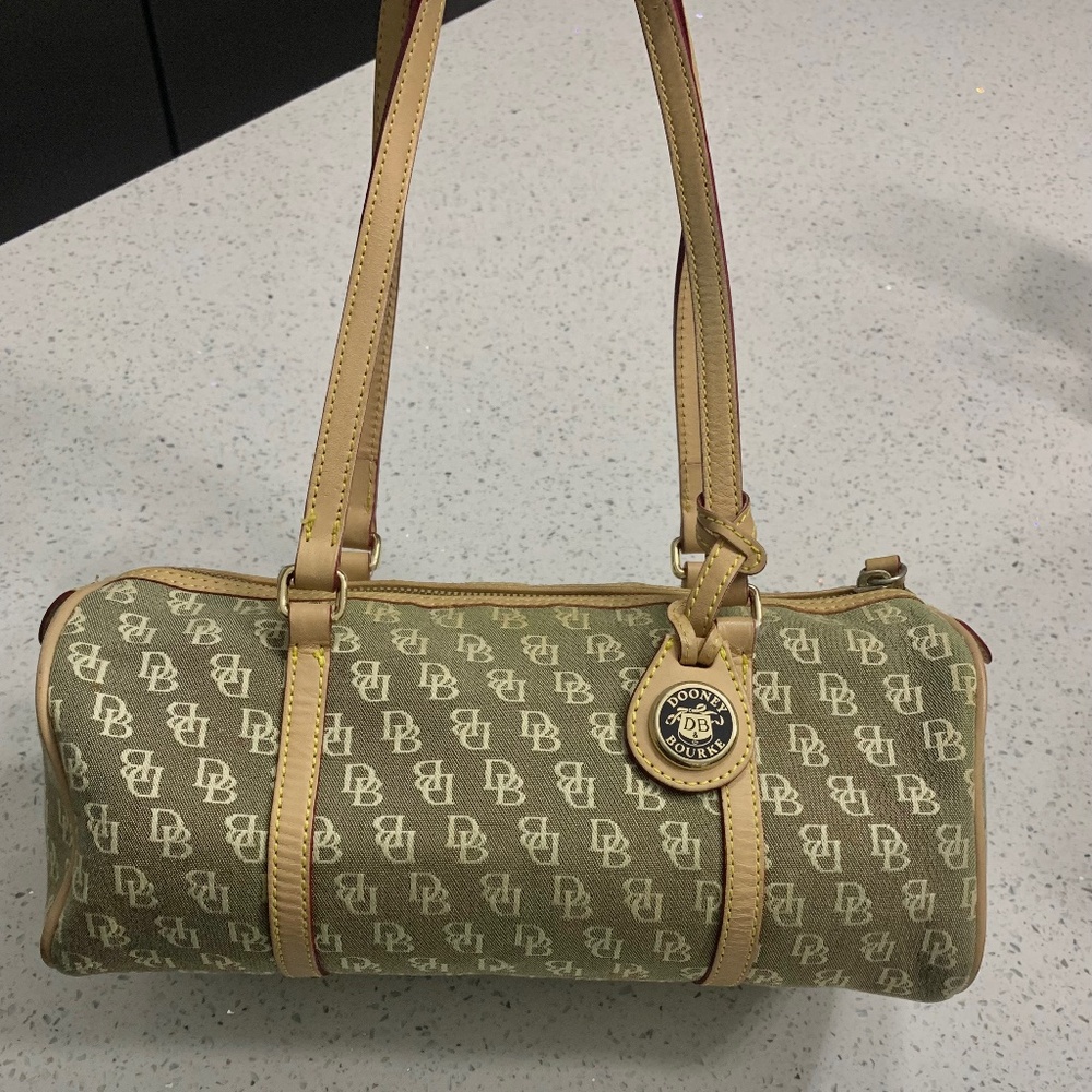 Vintage Dooney & Bourke Signature Canvas Barrel Bag Y2K Monogram